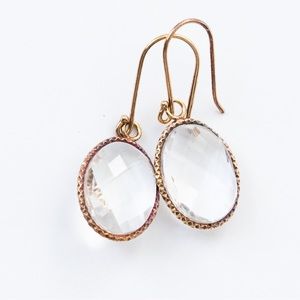 Faceted clear stone drop style earrings with rose gold tone trim by Technibond